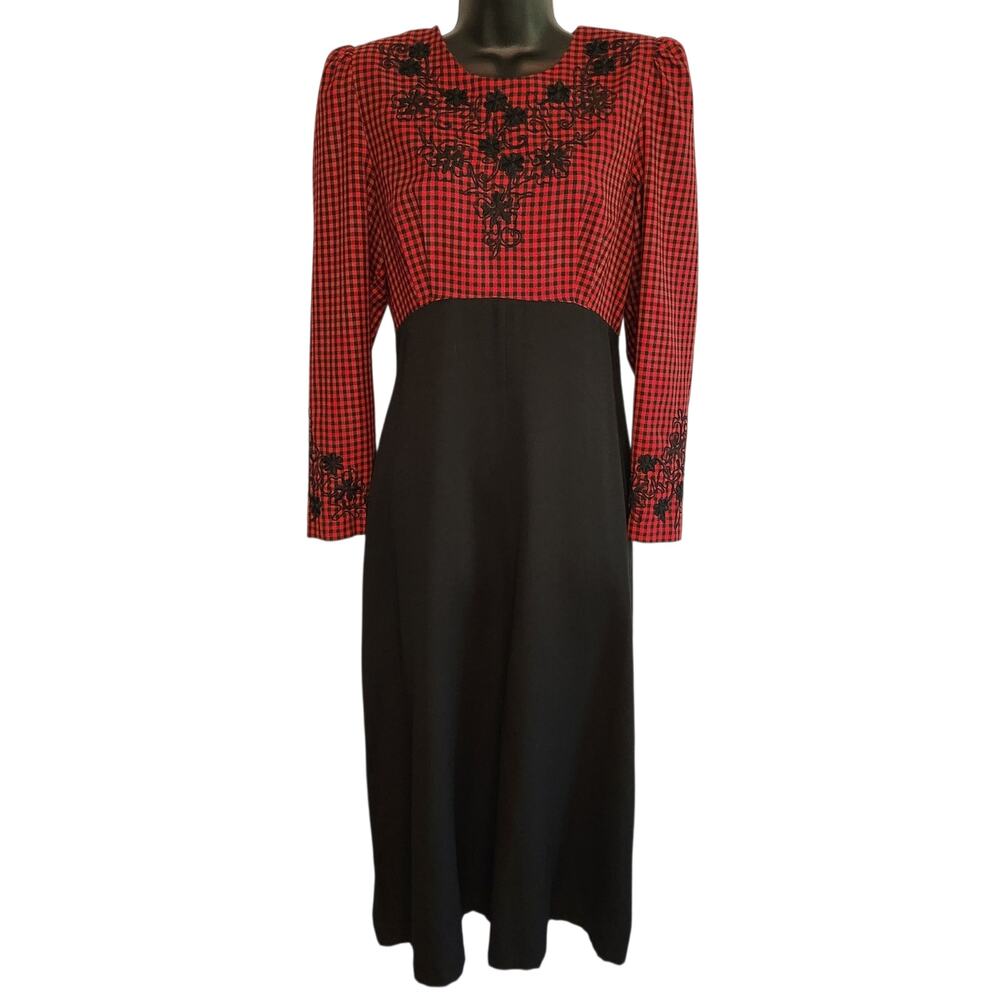 VINTAGE Plaza South midi dress red and black size 6